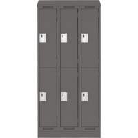 Clean Line Lockers, 2 -tier, Bank of 3, 36" x 18" x 82", Steel, Charcoal, Rivet (Assembled) Sécurité Médic