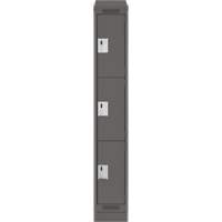 Clean Line Lockers, 3 -tier, 12" x 18" x 82", Steel, Charcoal, Rivet (Assembled) Sécurité Médic