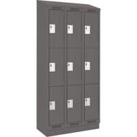 Clean Line Lockers, 3 -tier, Bank of 3, 36" x 18" x 82", Steel, Charcoal, Rivet (Assembled) Sécurité Médic
