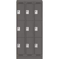 Clean Line Lockers, 3 -tier, Bank of 3, 36" x 18" x 82", Steel, Charcoal, Rivet (Assembled) Sécurité Médic