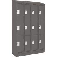 Clean Line Lockers, 3 -tier, Bank of 4, 48" x 18" x 82", Steel, Charcoal, Rivet (Assembled) Sécurité Médic