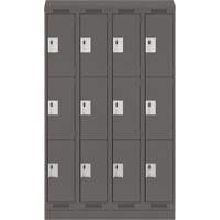 Clean Line Lockers, 3 -tier, Bank of 4, 48" x 18" x 82", Steel, Charcoal, Rivet (Assembled) Sécurité Médic