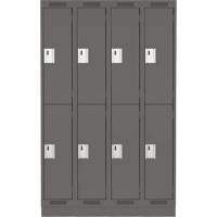 Clean Line Lockers, 2 -tier, Bank of 4, 48" x 18" x 76", Steel, Charcoal, Rivet (Assembled) Sécurité Médic