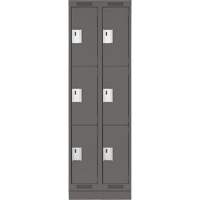 Clean Line Lockers, 3 -tier, Bank of 2, 24" x 18" x 76", Steel, Charcoal, Rivet (Assembled) Sécurité Médic