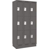 Clean Line Lockers, 3 -tier, Bank of 3, 36" x 18" x 76", Steel, Charcoal, Rivet (Assembled) Sécurité Médic