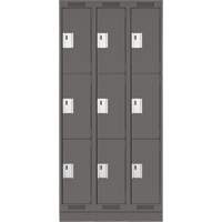 Clean Line Lockers, 3 -tier, Bank of 3, 36" x 18" x 76", Steel, Charcoal, Rivet (Assembled) Sécurité Médic