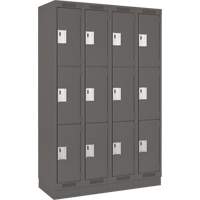 Clean Line Lockers, 3 -tier, Bank of 4, 48" x 18" x 76", Steel, Charcoal, Rivet (Assembled) Sécurité Médic