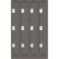 Clean Line Lockers, 3 -tier, Bank of 4, 48" x 18" x 76", Steel, Charcoal, Rivet (Assembled) Sécurité Médic