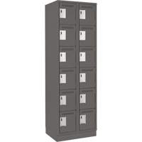 Clean Line Lockerette, 6 -tier, Bank of 2, 24" x 18" x 76", Steel, Charcoal, Rivet (Assembled) Sécurité Médic