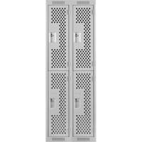 Clean Line Lockers, 2 -tier, Bank of 2, 24" x 12" x 72", Steel, Grey, Rivet (Assembled), Perforated Sécurité Médic