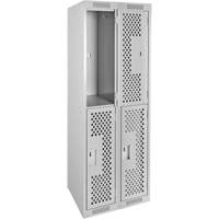 Clean Line Lockers, 2 -tier, Bank of 2, 24" x 12" x 72", Steel, Grey, Rivet (Assembled), Perforated Sécurité Médic