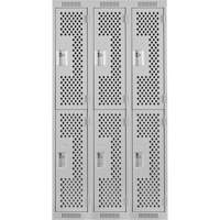 Clean Line Lockers, 2 -tier, Bank of 3, 36" x 12" x 72", Steel, Grey, Rivet (Assembled), Perforated Sécurité Médic