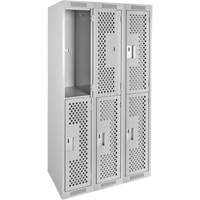 Clean Line Lockers, 2 -tier, Bank of 3, 36" x 12" x 72", Steel, Grey, Rivet (Assembled), Perforated Sécurité Médic