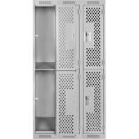 Clean Line Lockers, 2 -tier, Bank of 3, 36" x 12" x 72", Steel, Grey, Rivet (Assembled), Perforated Sécurité Médic