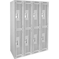 Clean Line Lockers, 2 -tier, Bank of 4, 48" x 12" x 72", Steel, Grey, Rivet (Assembled), Perforated Sécurité Médic