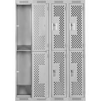 Clean Line Lockers, 2 -tier, Bank of 4, 48" x 12" x 72", Steel, Grey, Rivet (Assembled), Perforated Sécurité Médic