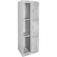 Casiers Clean Line, 3 niveaux, Bloc de 2, 24" x 12" x 72", Acier, Gris, Rivet (assembl&eacute;), Perfor&eacute; Sécurité Médic