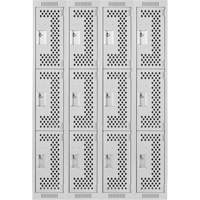 Clean Line Lockers, 3 -tier, Bank of 4, 48" x 12" x 72", Steel, Grey, Rivet (Assembled), Perforated Sécurité Médic