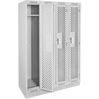 Clean Line Lockers, Bank of 4, 48" x 18" x 76", Steel, Grey, Rivet (Assembled), Perforated Sécurité Médic
