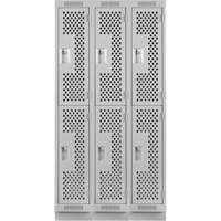 Clean Line Lockers, 2 -tier, Bank of 3, 36" x 15" x 76", Steel, Grey, Rivet (Assembled), Perforated Sécurité Médic