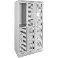 Clean Line Lockers, 2 -tier, Bank of 3, 36" x 15" x 76", Steel, Grey, Rivet (Assembled), Perforated Sécurité Médic