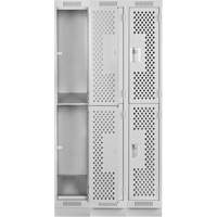 Clean Line Lockers, 2 -tier, Bank of 3, 36" x 15" x 76", Steel, Grey, Rivet (Assembled), Perforated Sécurité Médic