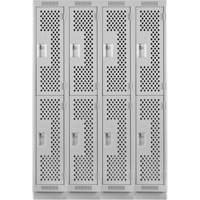 Casiers Clean Line, 2 niveaux, Bloc de 4, 48" x 15" x 76", Acier, Gris, Rivet (assembl&eacute;), Perfor&eacute; Sécurité Médic