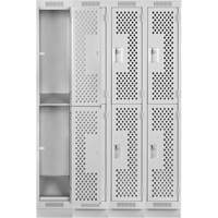Casiers Clean Line, 2 niveaux, Bloc de 4, 48" x 15" x 76", Acier, Gris, Rivet (assembl&eacute;), Perfor&eacute; Sécurité Médic