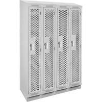 Clean Line Lockers, Bank of 4, 48" x 12" x 82", Steel, Grey, Rivet (Assembled), Perforated Sécurité Médic