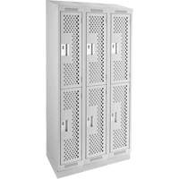 Casiers Clean Line, 2 niveaux, Bloc de 3, 36" x 12" x 82", Acier, Gris, Rivet (assembl&eacute;), Perfor&eacute; Sécurité Médic