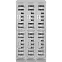 Casiers Clean Line, 2 niveaux, Bloc de 3, 36" x 12" x 82", Acier, Gris, Rivet (assembl&eacute;), Perfor&eacute; Sécurité Médic