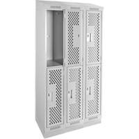 Casiers Clean Line, 2 niveaux, Bloc de 3, 36" x 12" x 82", Acier, Gris, Rivet (assembl&eacute;), Perfor&eacute; Sécurité Médic