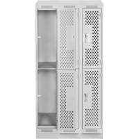 Casiers Clean Line, 2 niveaux, Bloc de 3, 36" x 12" x 82", Acier, Gris, Rivet (assembl&eacute;), Perfor&eacute; Sécurité Médic