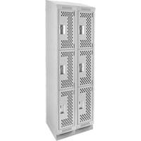 Casiers Clean Line, 3 niveaux, Bloc de 2, 24" x 18" x 82", Acier, Gris, Rivet (assembl&eacute;), Perfor&eacute; Sécurité Médic