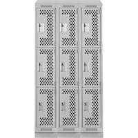Casiers Clean Line, 3 niveaux, Bloc de 3, 36" x 18" x 82", Acier, Gris, Rivet (assembl&eacute;), Perfor&eacute; Sécurité Médic