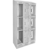 Casiers Clean Line, 3 niveaux, Bloc de 3, 36" x 18" x 82", Acier, Gris, Rivet (assembl&eacute;), Perfor&eacute; Sécurité Médic