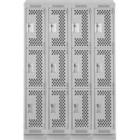 Casiers Clean Line, 3 niveaux, Bloc de 4, 48" x 18" x 82", Acier, Gris, Rivet (assembl&eacute;), Perfor&eacute; Sécurité Médic