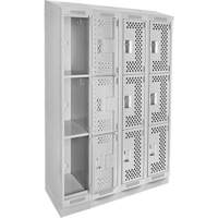 Casiers Clean Line, 3 niveaux, Bloc de 4, 48" x 18" x 82", Acier, Gris, Rivet (assembl&eacute;), Perfor&eacute; Sécurité Médic