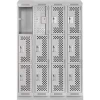 Casiers Clean Line, 3 niveaux, Bloc de 4, 48" x 18" x 82", Acier, Gris, Rivet (assembl&eacute;), Perfor&eacute; Sécurité Médic