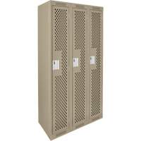 Clean Line Lockers, Bank of 3, 36" x 12" x 72", Steel, Beige, Rivet (Assembled), Perforated Sécurité Médic