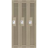 Clean Line Lockers, Bank of 3, 36" x 12" x 72", Steel, Beige, Rivet (Assembled), Perforated Sécurité Médic