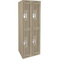 Clean Line Lockers, 2 -tier, Bank of 2, 24" x 12" x 72", Steel, Beige, Rivet (Assembled), Perforated Sécurité Médic