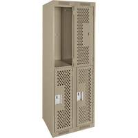 Clean Line Lockers, 2 -tier, Bank of 2, 24" x 12" x 72", Steel, Beige, Rivet (Assembled), Perforated Sécurité Médic