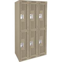 Clean Line Lockers, 2 -tier, Bank of 3, 36" x 12" x 72", Steel, Beige, Rivet (Assembled), Perforated Sécurité Médic