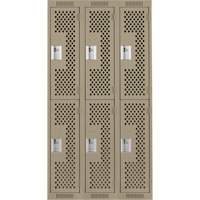 Clean Line Lockers, 2 -tier, Bank of 3, 36" x 12" x 72", Steel, Beige, Rivet (Assembled), Perforated Sécurité Médic