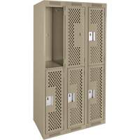 Clean Line Lockers, 2 -tier, Bank of 3, 36" x 12" x 72", Steel, Beige, Rivet (Assembled), Perforated Sécurité Médic