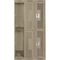 Clean Line Lockers, 2 -tier, Bank of 3, 36" x 12" x 72", Steel, Beige, Rivet (Assembled), Perforated Sécurité Médic