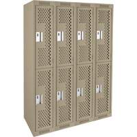 Clean Line Lockers, 2 -tier, Bank of 4, 48" x 12" x 72", Steel, Beige, Rivet (Assembled), Perforated Sécurité Médic