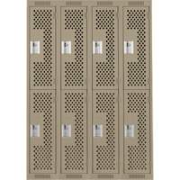 Clean Line Lockers, 2 -tier, Bank of 4, 48" x 12" x 72", Steel, Beige, Rivet (Assembled), Perforated Sécurité Médic