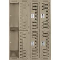 Clean Line Lockers, 2 -tier, Bank of 4, 48" x 12" x 72", Steel, Beige, Rivet (Assembled), Perforated Sécurité Médic